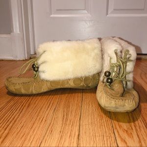 coach suede shearling booties